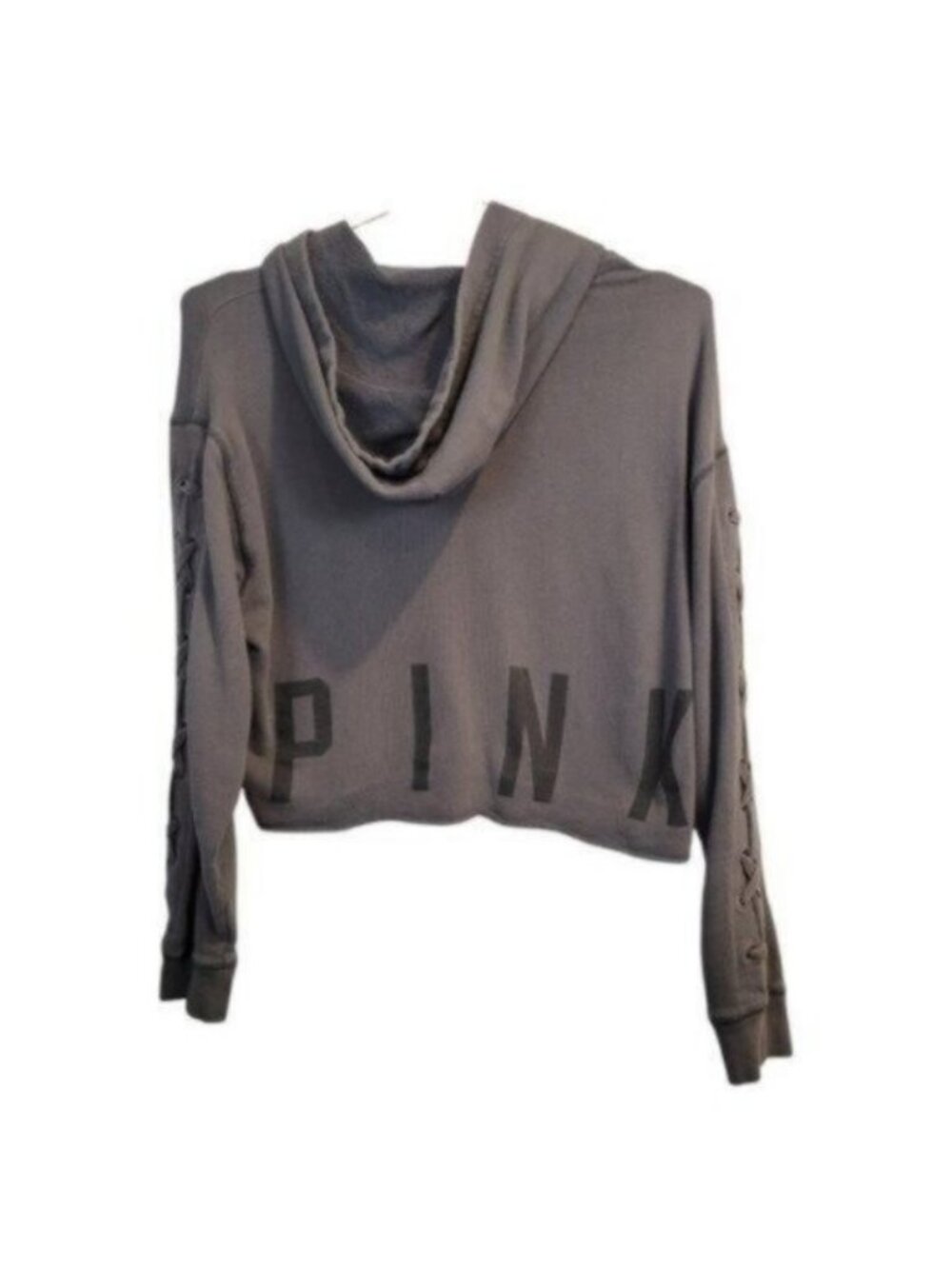 Victoria's Secret PINK | Lace up Sleeve Cropped Hoodie Sweatshirt Gray - Picture 3 of 7